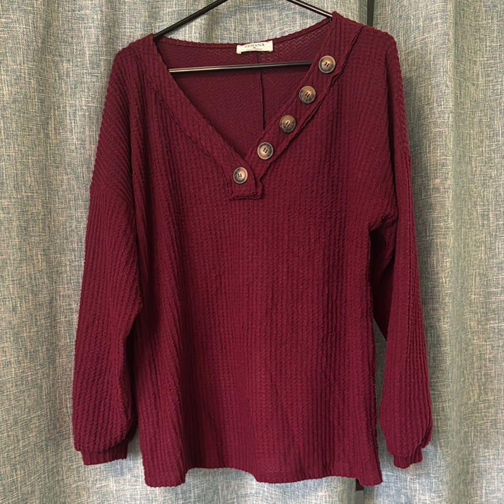 Zenana Outfitters Burgundy V-Neck Sweater